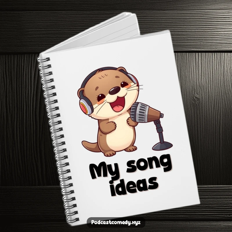 Funny Kawaii Otter Notebook: Adorable otter with headphones and microphone, perfect for jotting down musical ideas.