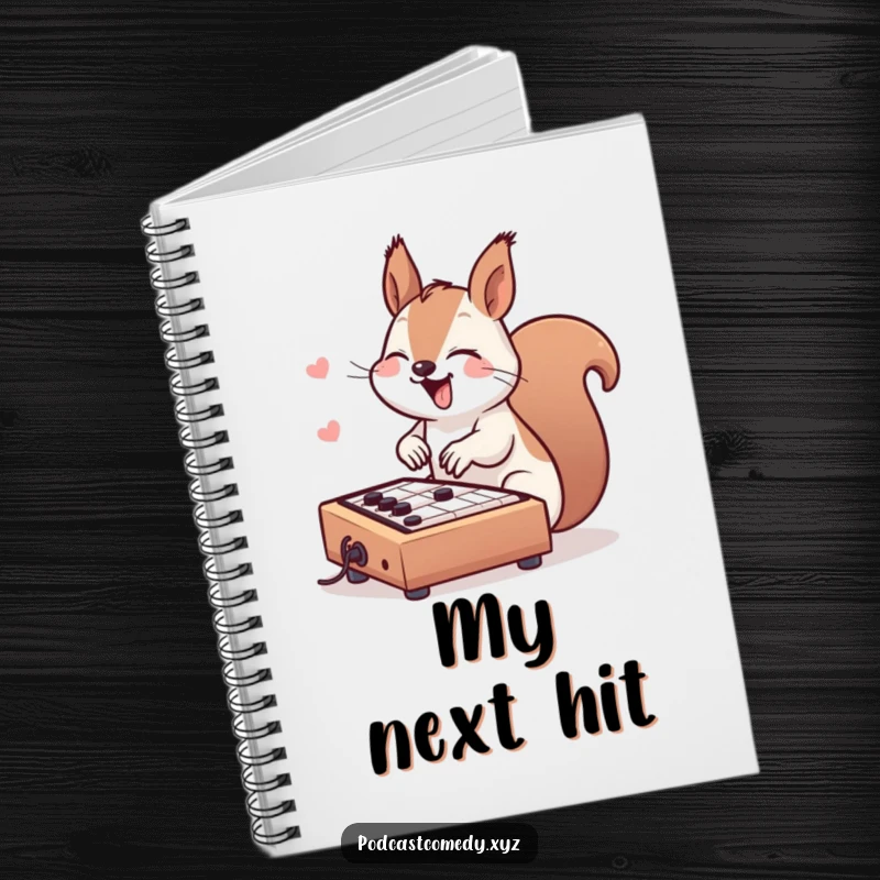 Funny Kawaii Squirrel Notebook: Cute squirrel tapping a miniature soundboard, ideal for writing song ideas and beats.